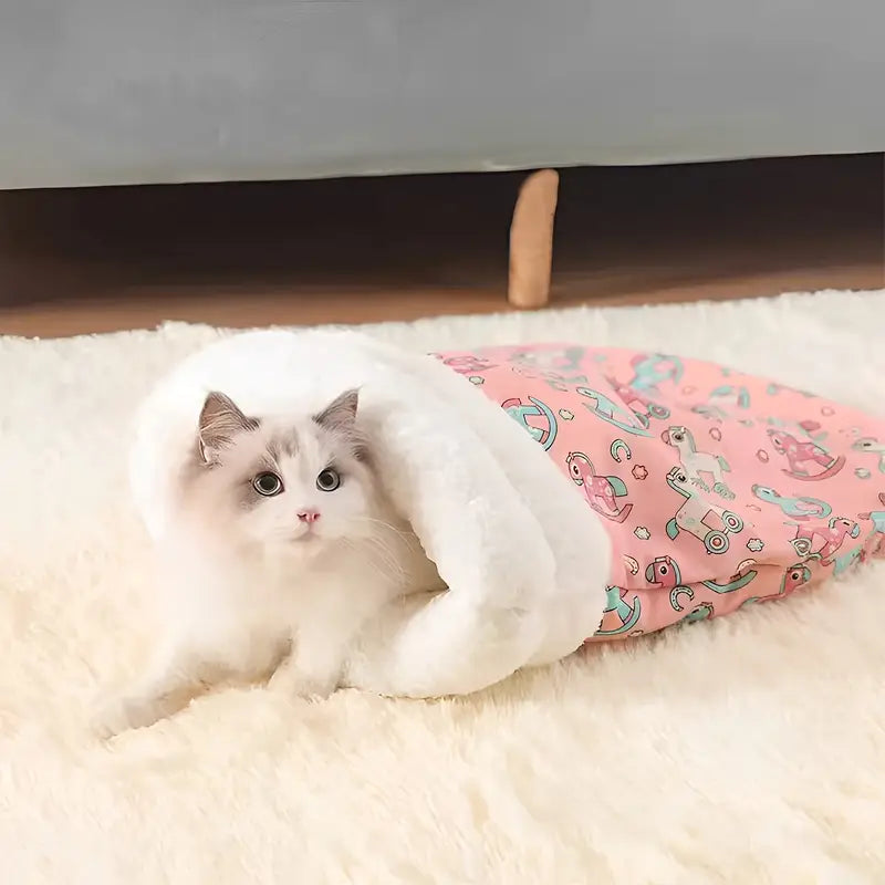 Plush Cat Sleeping Pouch Bed for Small Pets