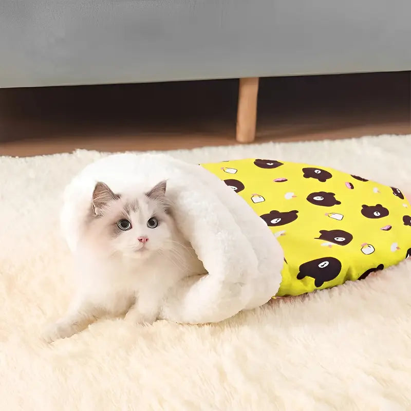 Plush Cat Sleeping Pouch Bed for Small Pets, view 7