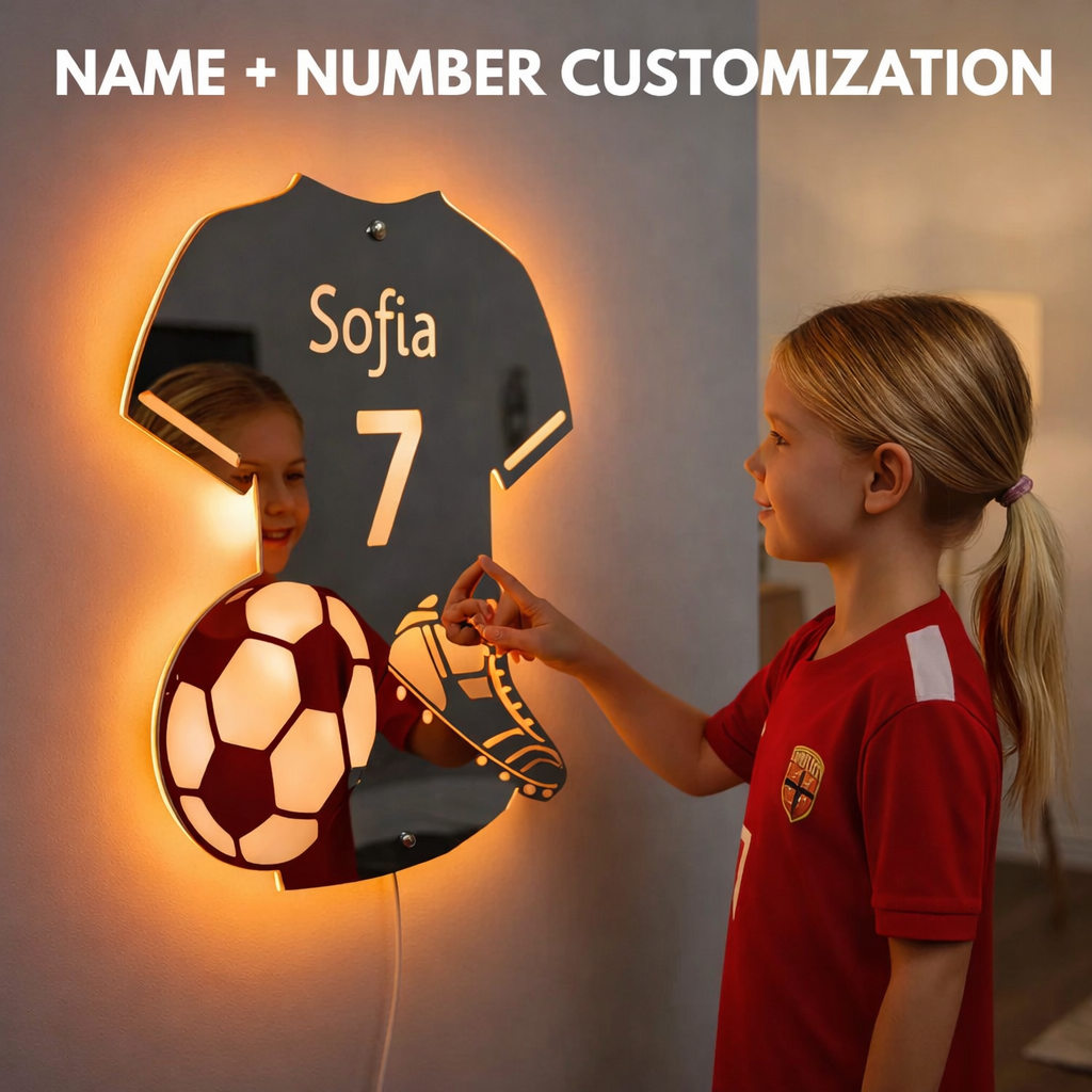 Personalized Soccer Jersey LED Mirror Wall Light, view 3