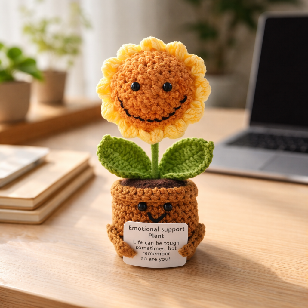 Handmade Crochet Sunflower Emotional Support Plant, view 2