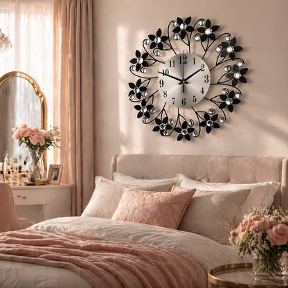 Floral Metal Wall Clock with Crystal Accents, view 4