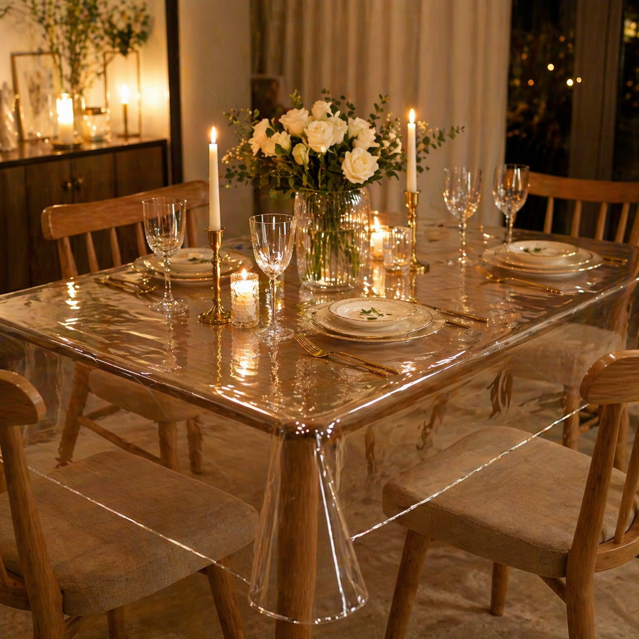 Clear Vinyl Tablecloth Protector for Rectangular Tables, view 3
