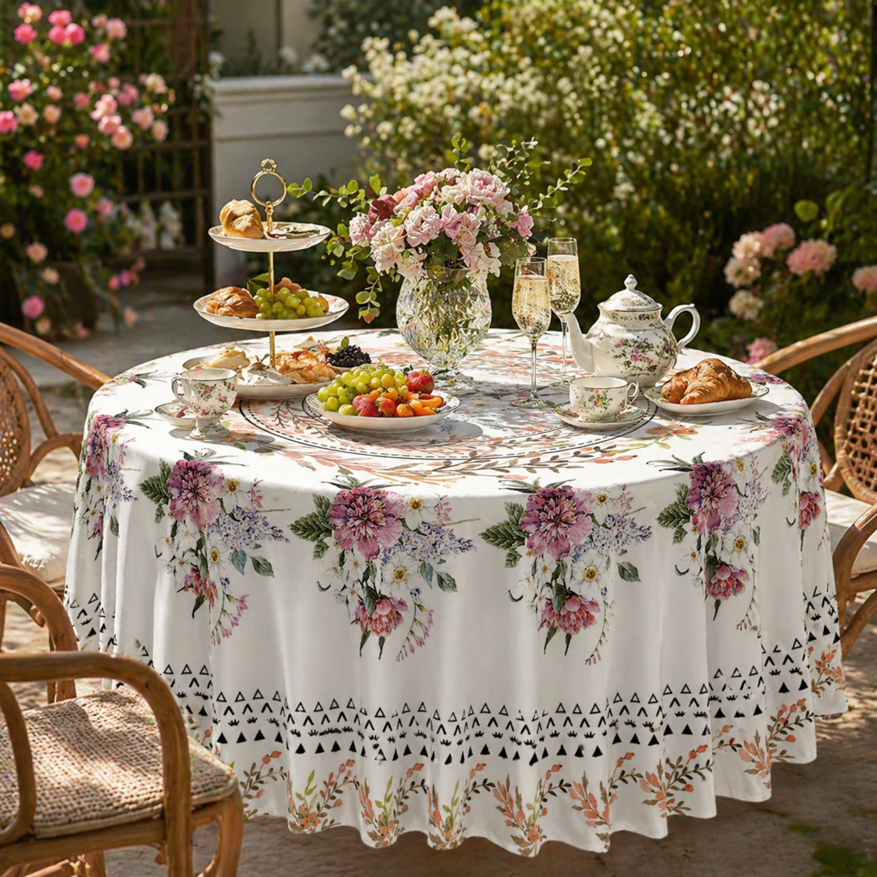Floral Print Polyester Tablecloth, Spill Resistant, view 3