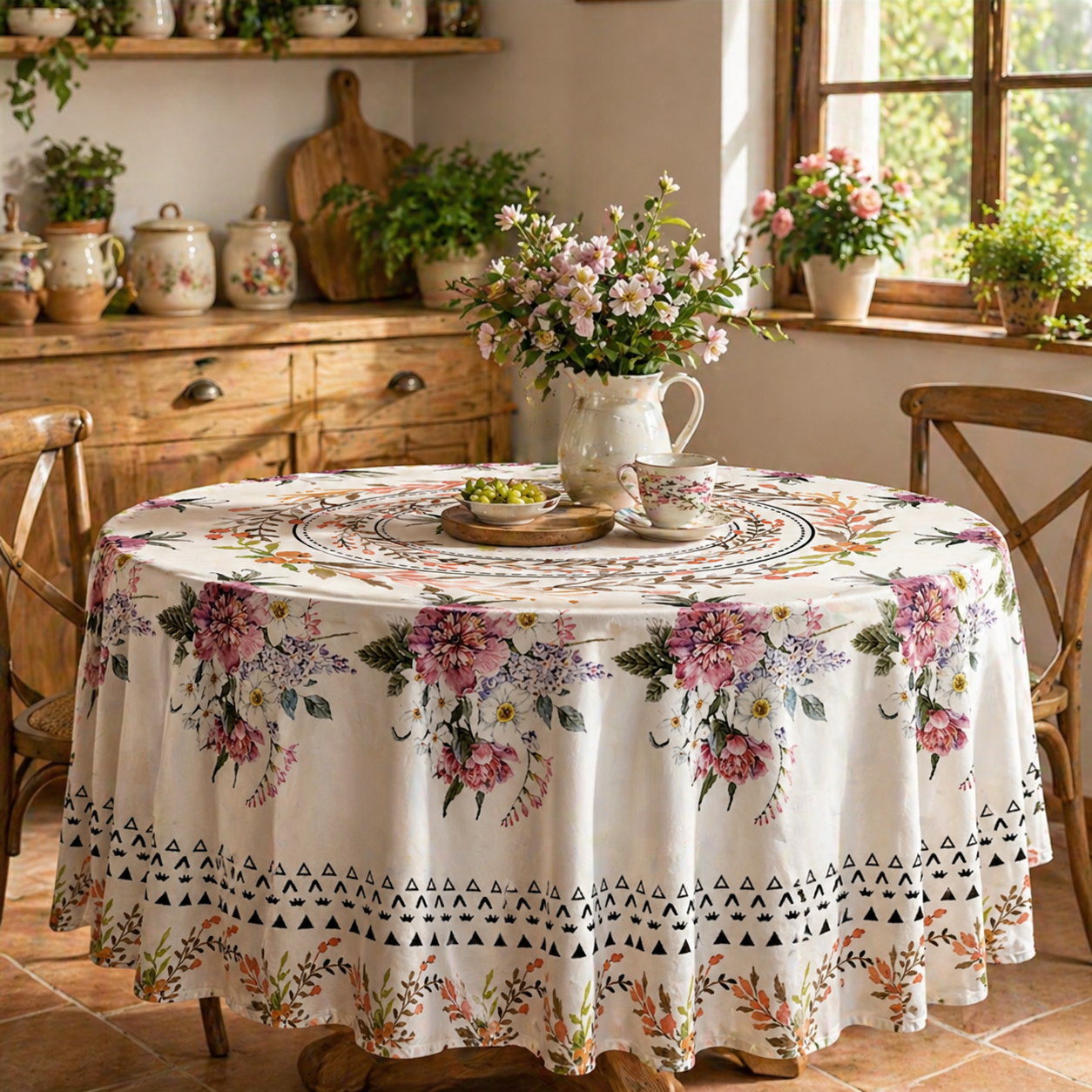 Floral Print Polyester Tablecloth, Spill Resistant, view 2