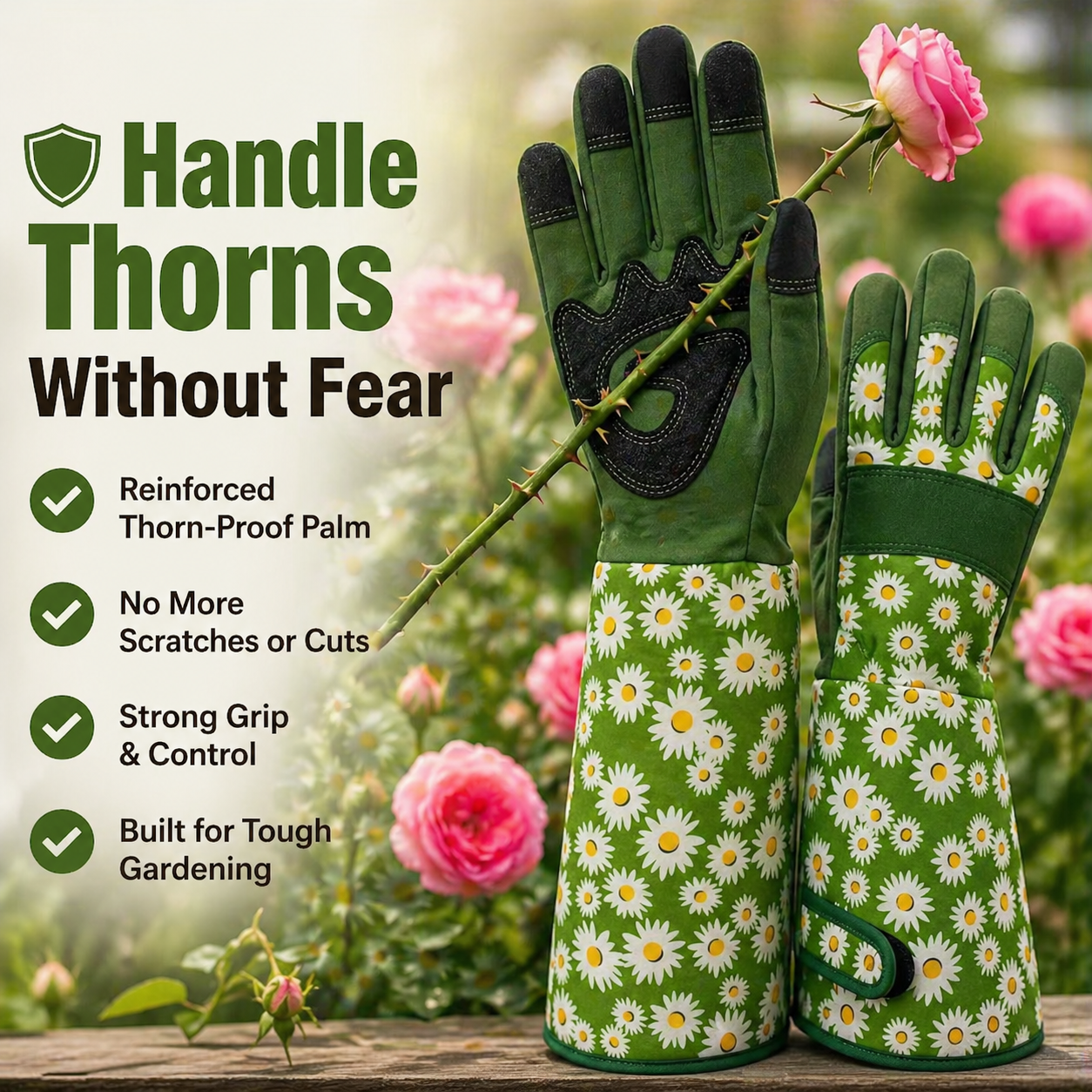 Long Sleeve Rose Pruning Gloves with Reinforced Palm, view 3