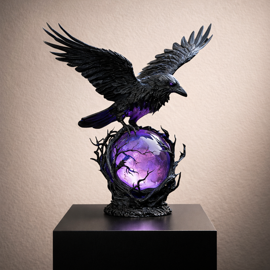 Gothic Raven Orb Accent Lamp in Black Resin