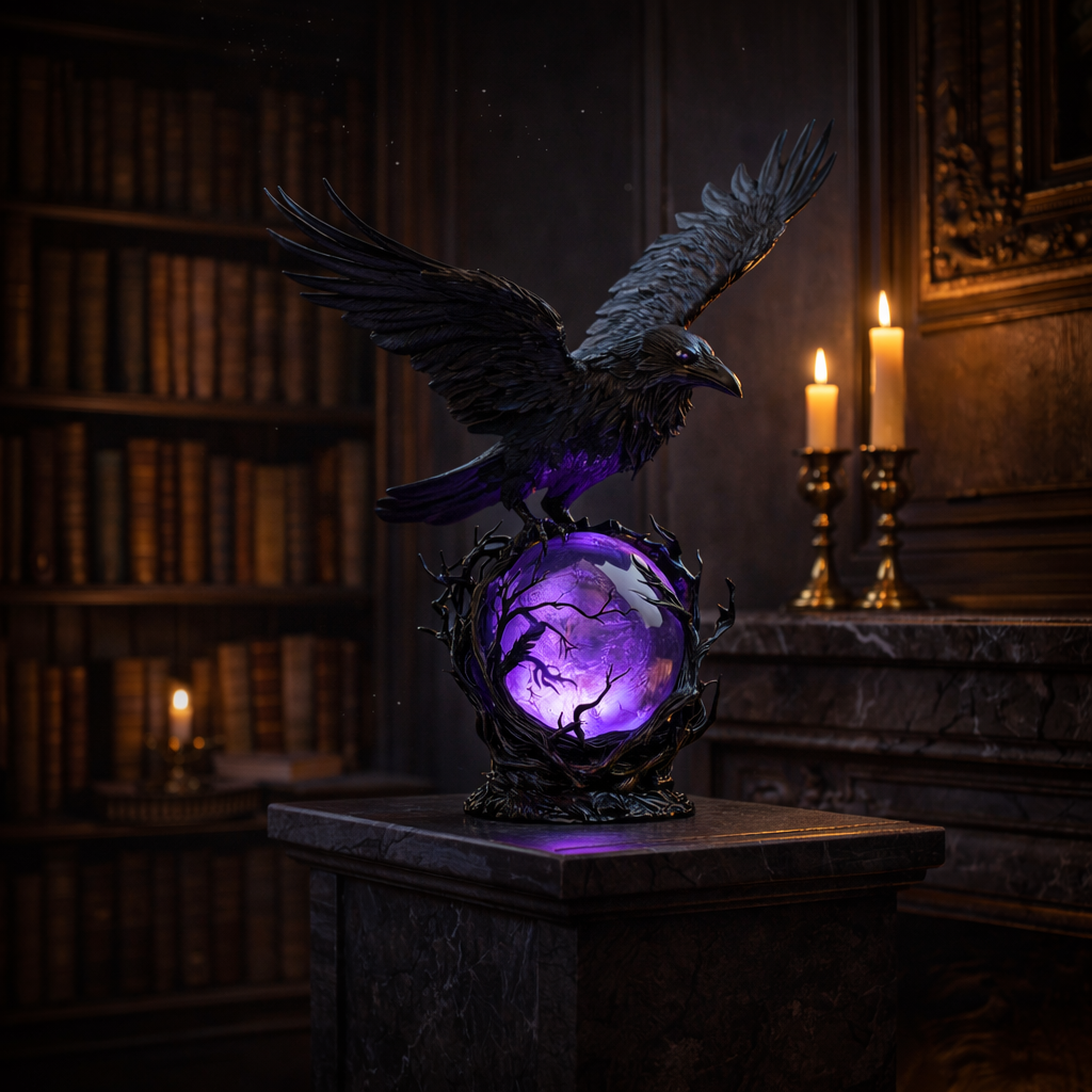 Gothic Raven Orb Accent Lamp in Black Resin, view 5