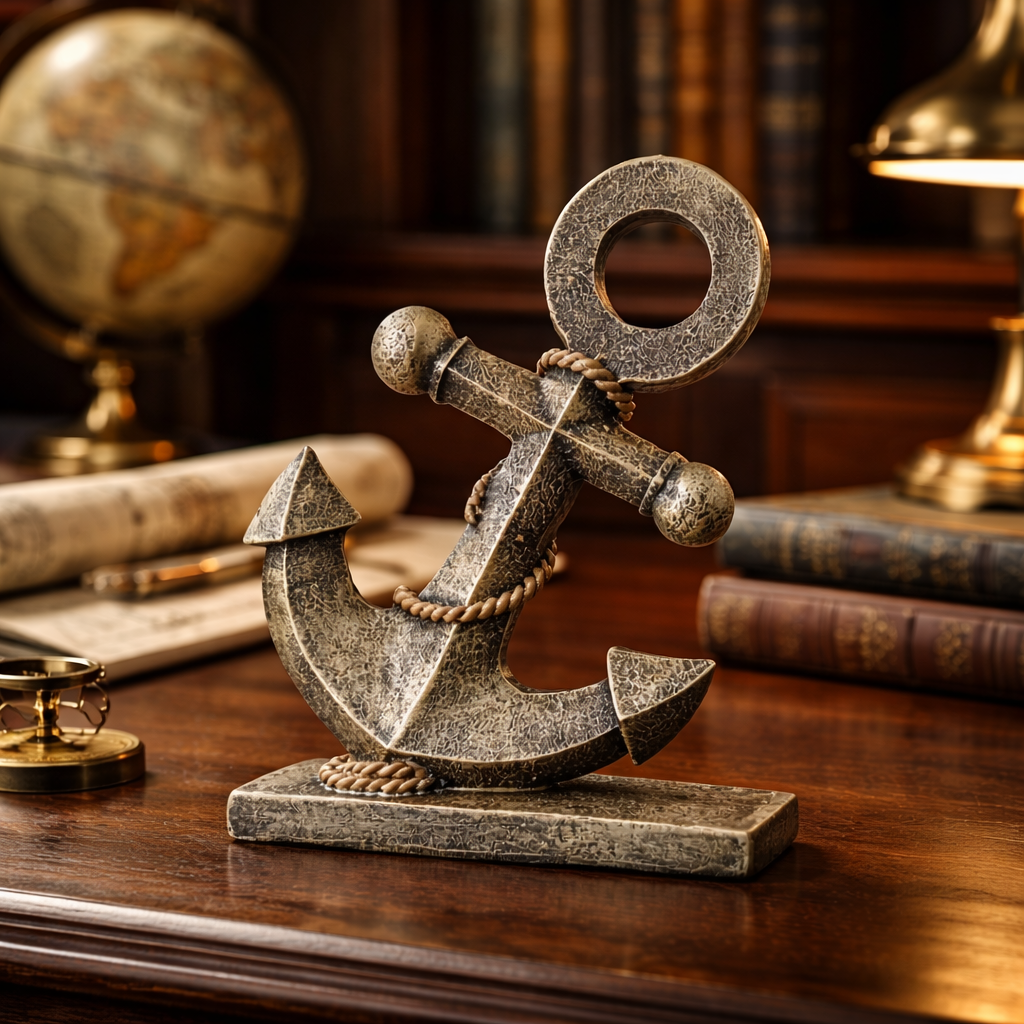 Nautical Anchor Ornament in Resin, Stone Finish, view 7