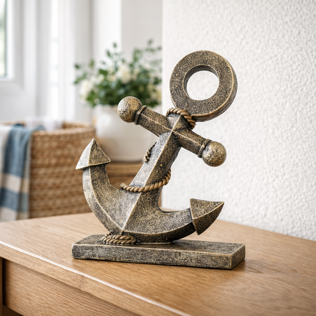 Nautical Anchor Ornament in Resin, Stone Finish, view 8