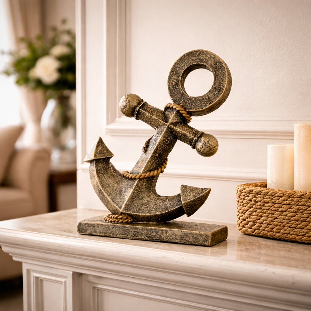 Nautical Anchor Ornament in Resin, Stone Finish, view 10