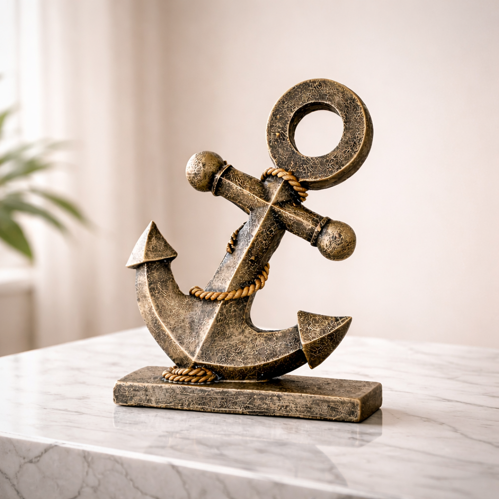 Nautical Anchor Ornament in Resin, Stone Finish, view 4