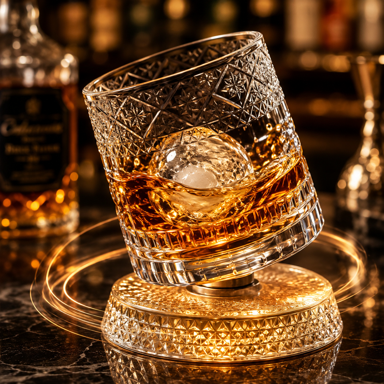 Cut Crystal Whiskey Glass on a Spinning Base, view 3
