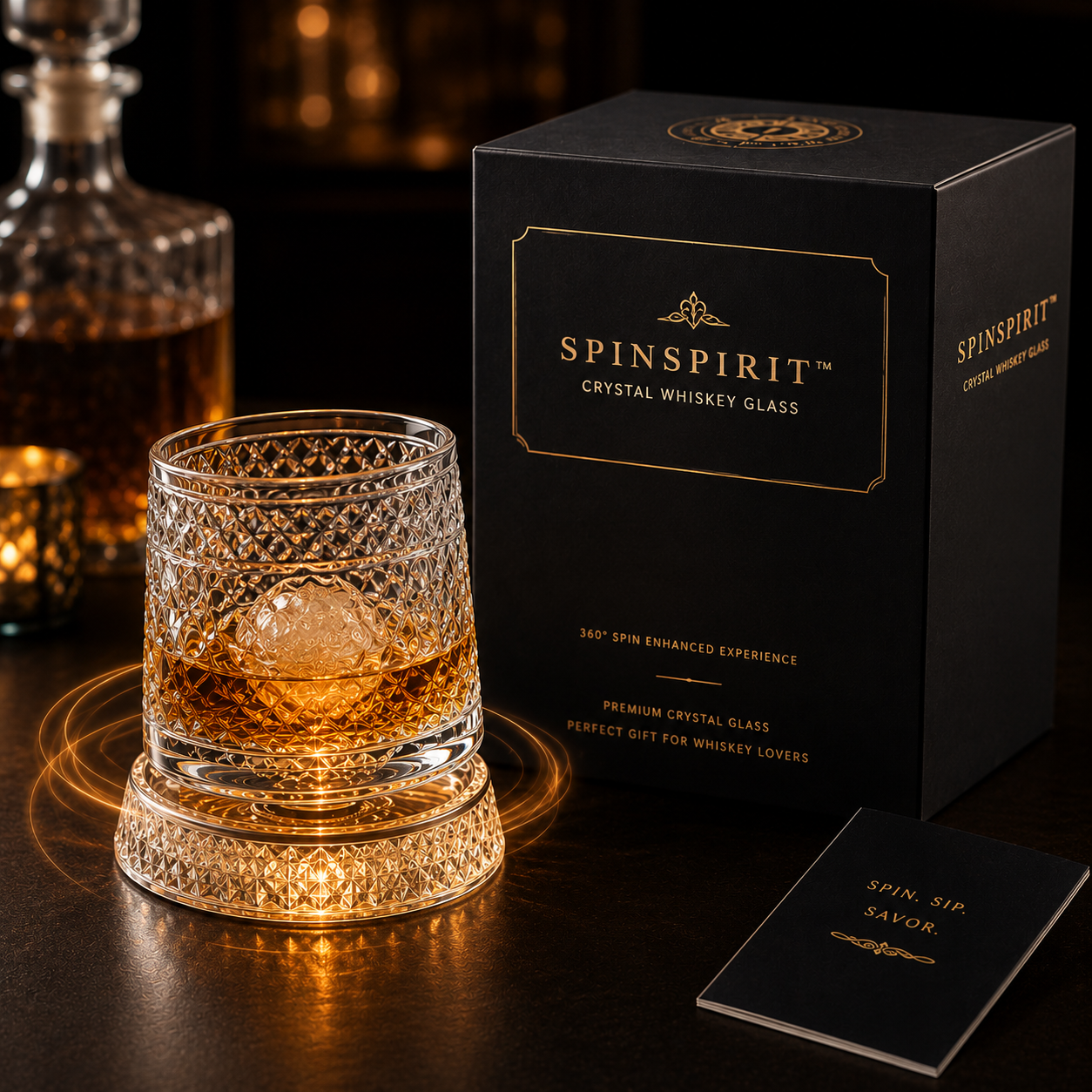 Cut Crystal Whiskey Glass on a Spinning Base, view 2