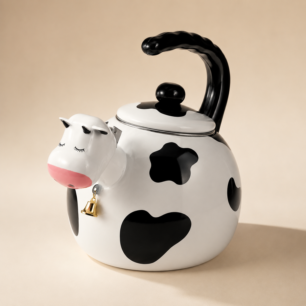Cow Face Enamel Stovetop Tea Kettle with Bell