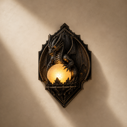 Cordless Dragon Wall Plaque Lamp with Lit Orb