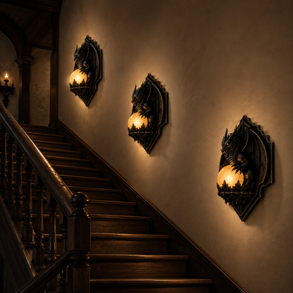 Cordless Dragon Wall Plaque Lamp with Lit Orb, view 4