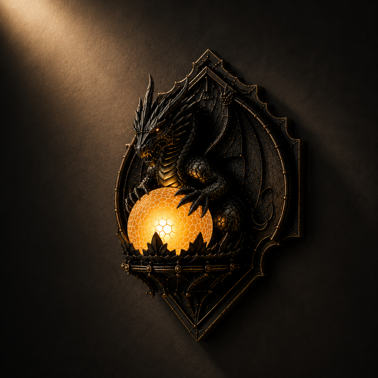 Cordless Dragon Wall Plaque Lamp with Lit Orb, view 9
