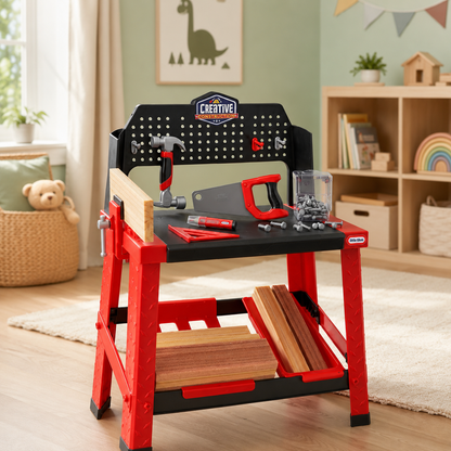 Kids' Toy Workbench with Tools and Pegboard