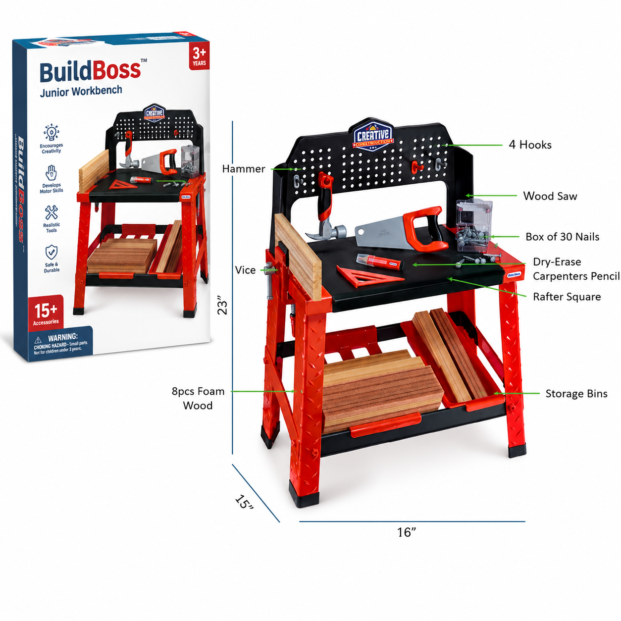 Kids' Toy Workbench with Tools and Pegboard, view 2