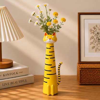 Hand Painted Cat Vase in Glazed Ceramic, 7.8 in, view 5