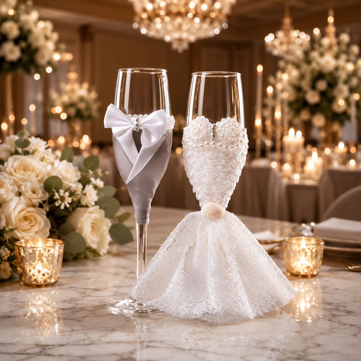 Bride and Groom Champagne Flute Set for Toasts