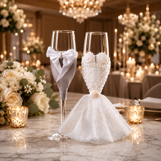 Bride and Groom Champagne Flute Set for Toasts