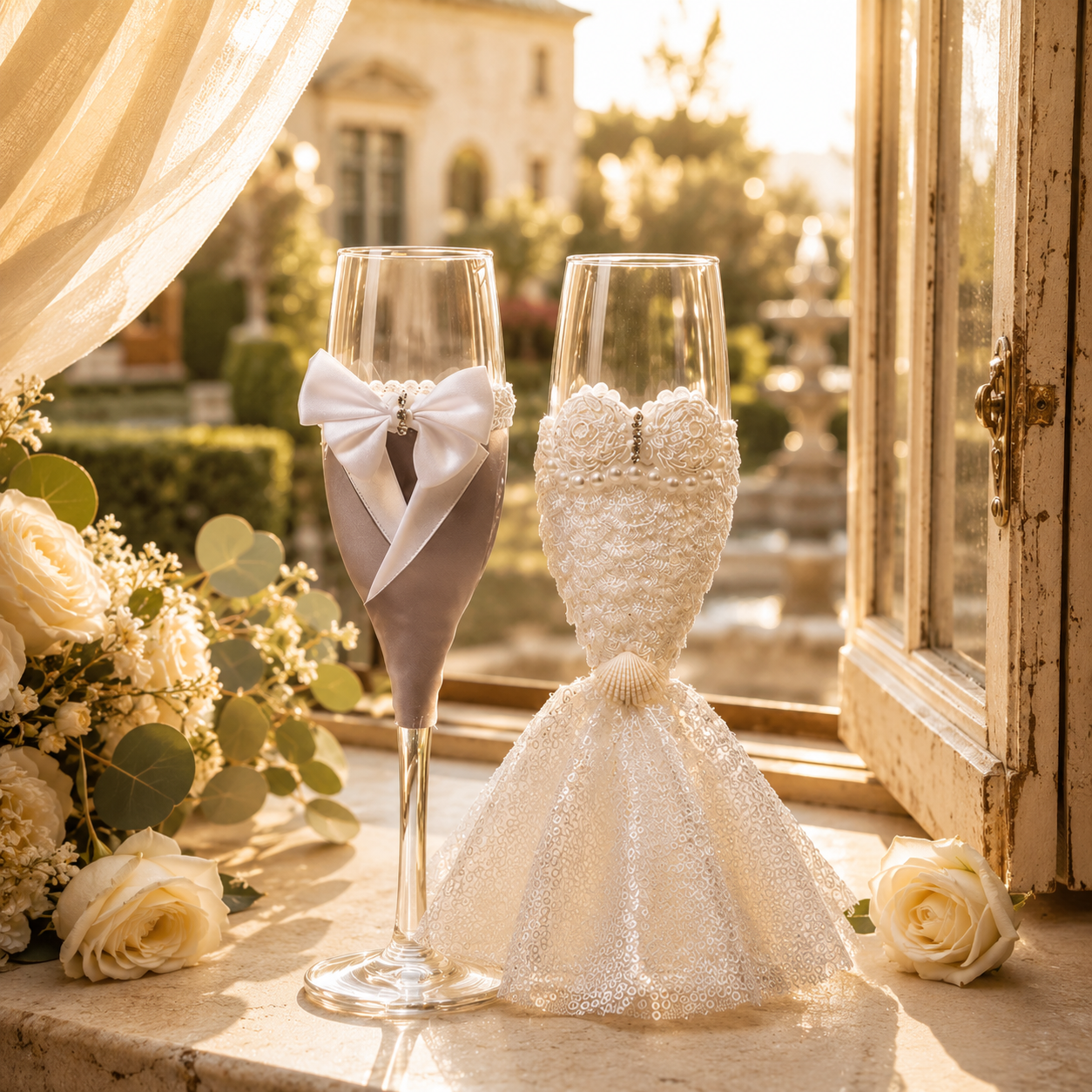 Bride and Groom Champagne Flute Set for Toasts, view 5