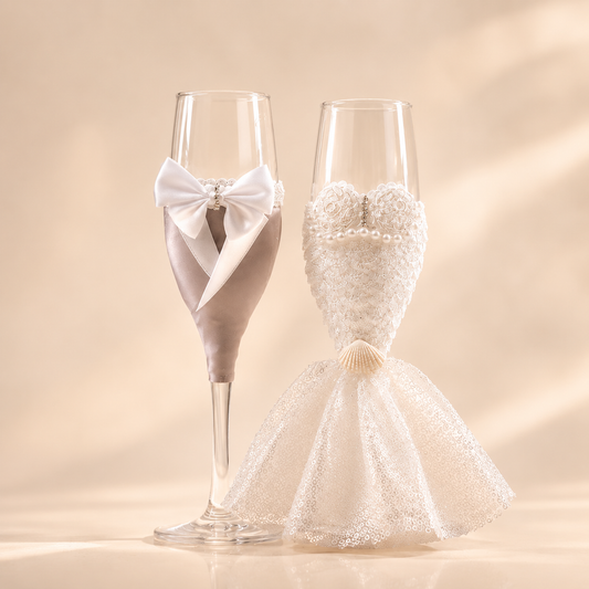 Bride and Groom Champagne Flute Set for Toasts, view 2