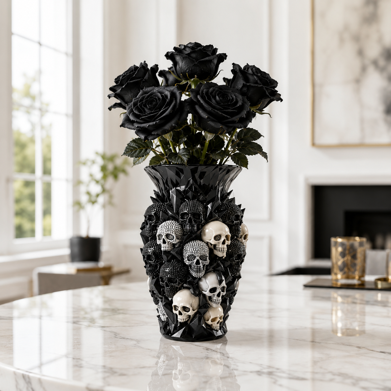 Gothic Skull Vase in Sculpted Resin, view 2