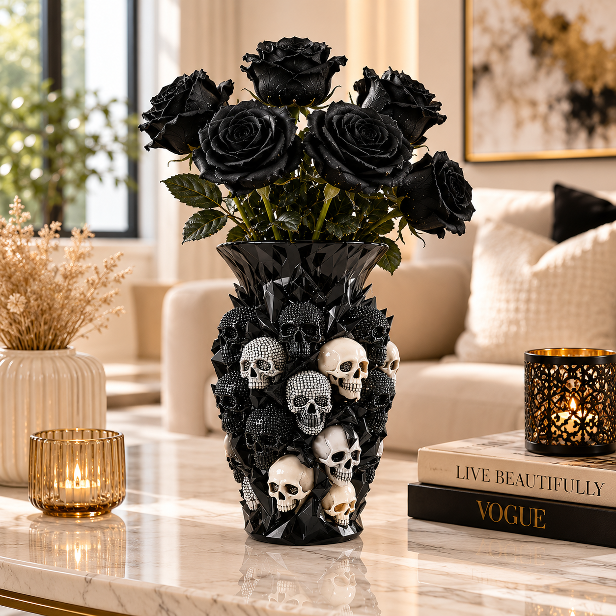 Gothic Skull Vase in Sculpted Resin, view 8