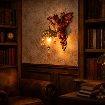 Dragon Wall Sconce Lamp with Hanging Ember Lantern, view 5