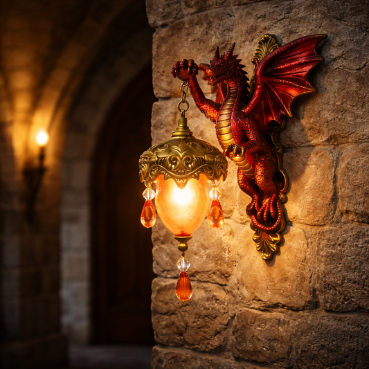 Dragon Wall Sconce Lamp with Hanging Ember Lantern, view 2