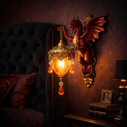 Dragon Wall Sconce Lamp with Hanging Ember Lantern, view 3