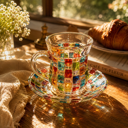Mosaic Stained Glass Teacup and Saucer, 4.7 oz, view 4
