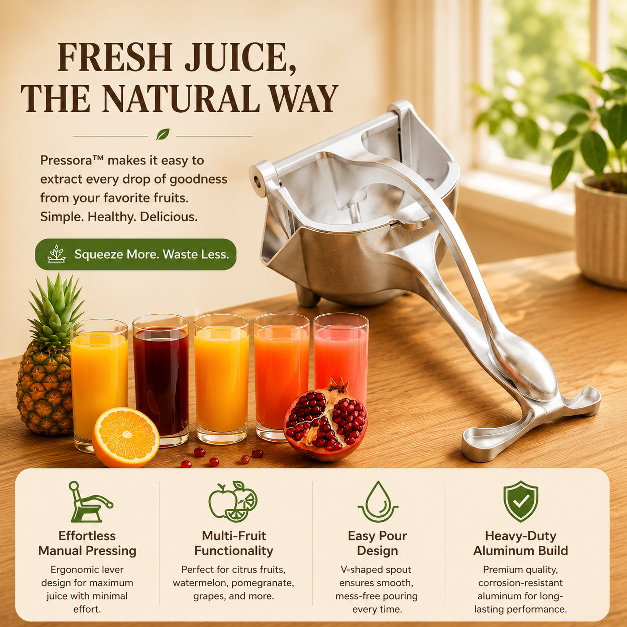 Manual Aluminum Hand Press Juicer, 9.3 in, view 2