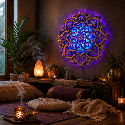 Layered Wood Mandala Wall Light, 11.8 in, USB, view 5