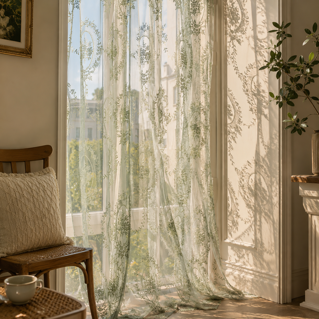 Sheer Botanical Embroidered Jacquard Curtain, view 3