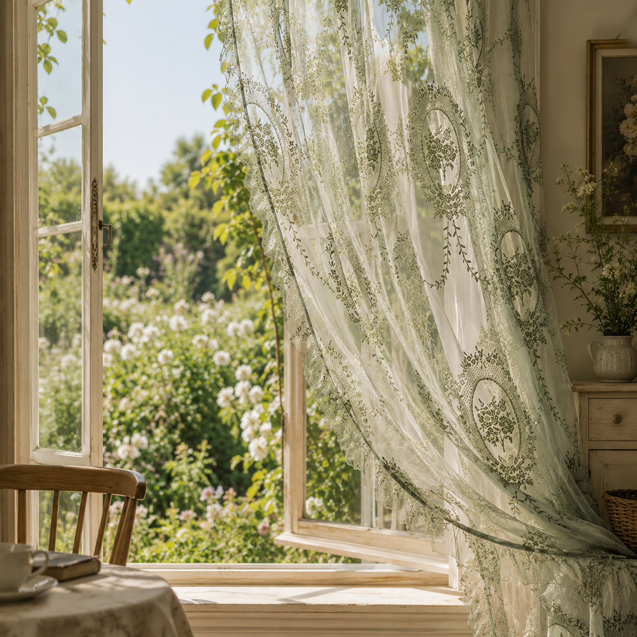 Sheer Botanical Embroidered Jacquard Curtain, view 4