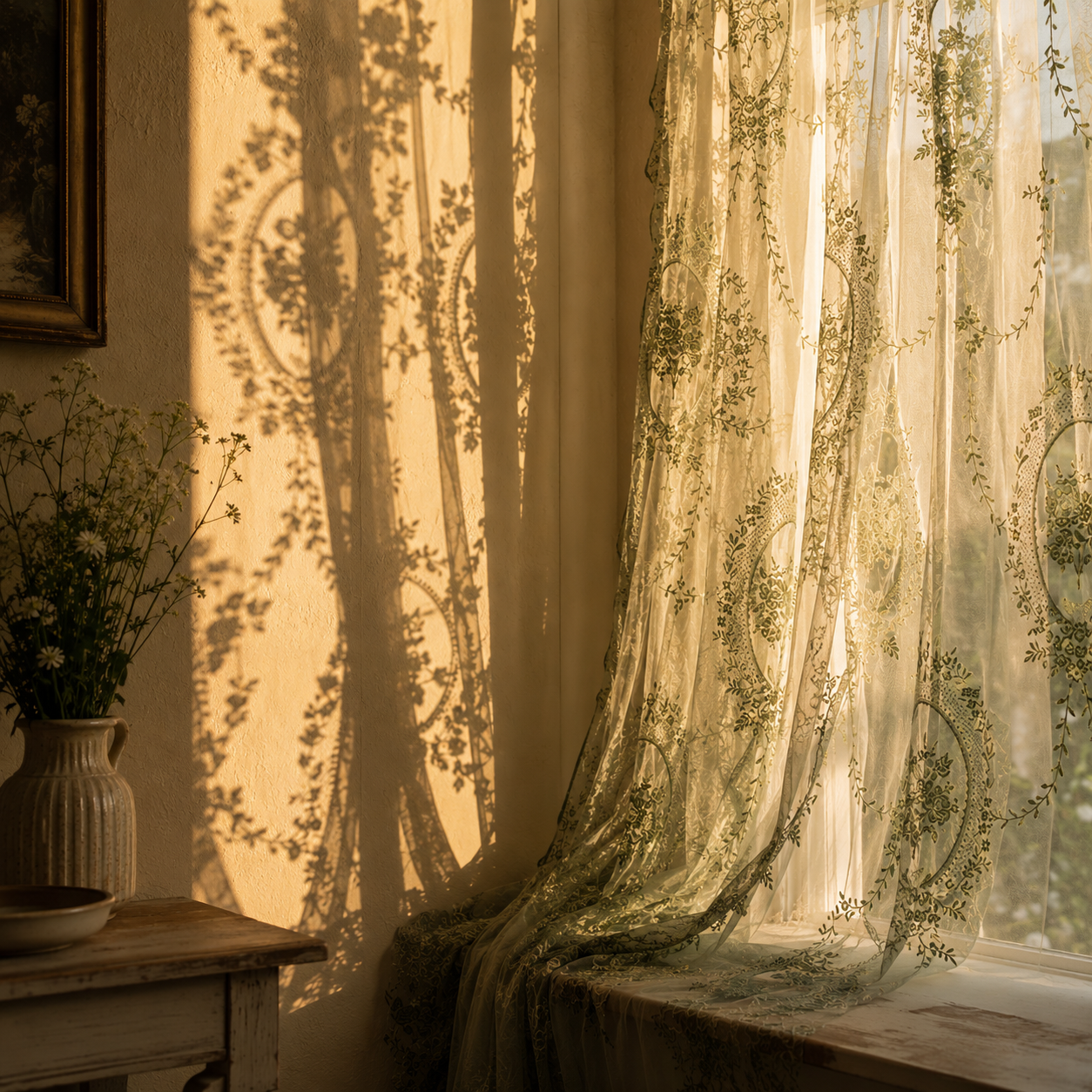 Sheer Botanical Embroidered Jacquard Curtain, view 5