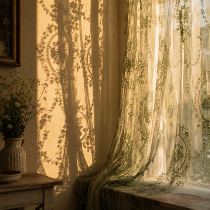 Sheer Botanical Embroidered Jacquard Curtain, view 5