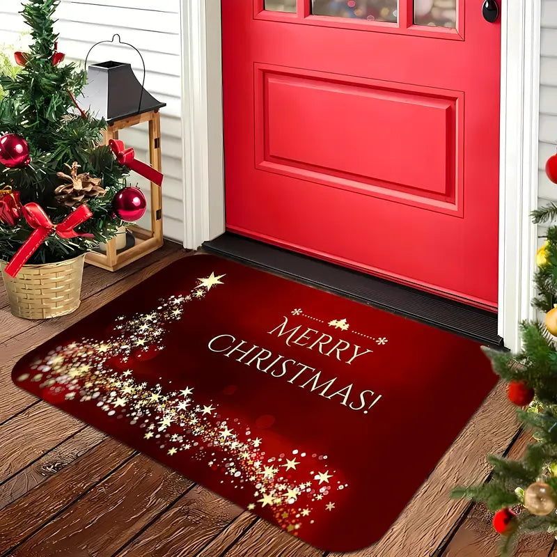 Merry Christmas Doormat, Red with Gold Star Print, view 2