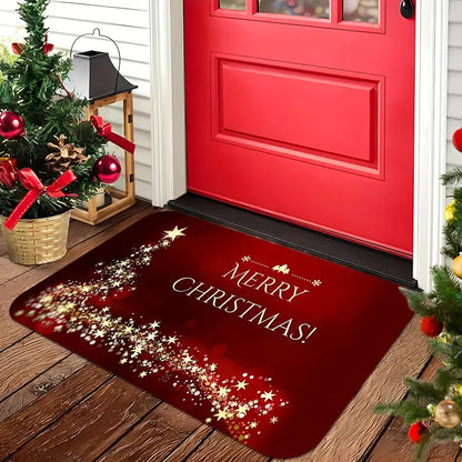 Merry Christmas Doormat, Red with Gold Star Print, view 2