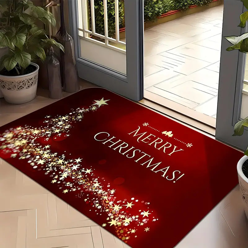 Merry Christmas Doormat, Red with Gold Star Print, view 3
