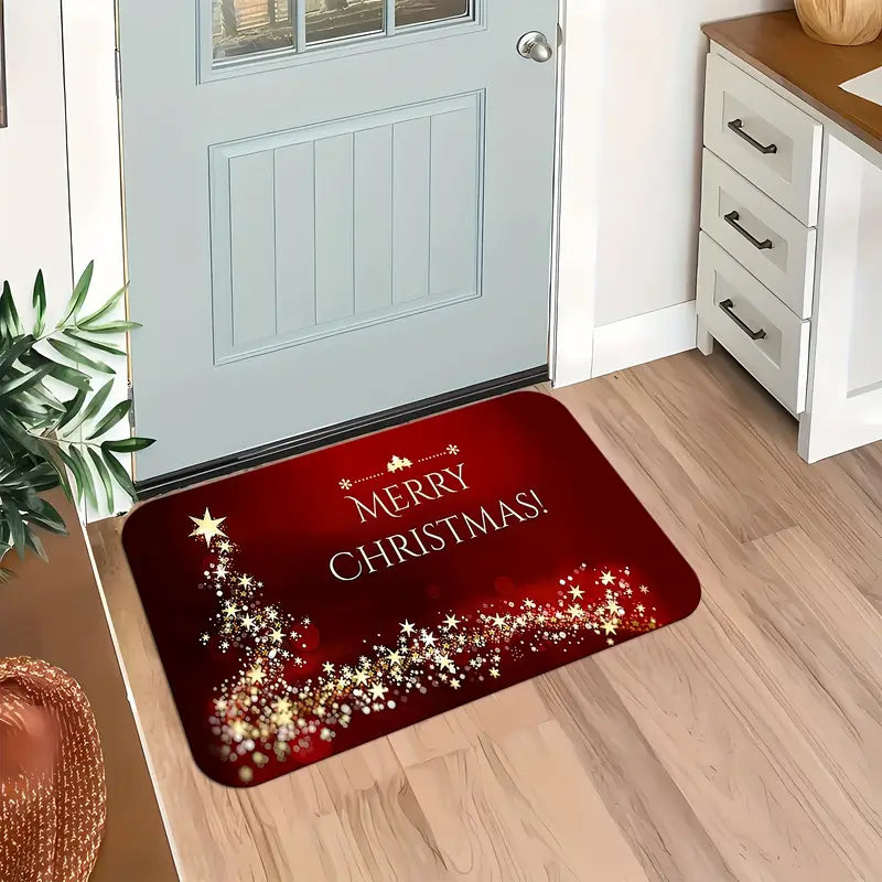 Merry Christmas Doormat, Red with Gold Star Print, view 4