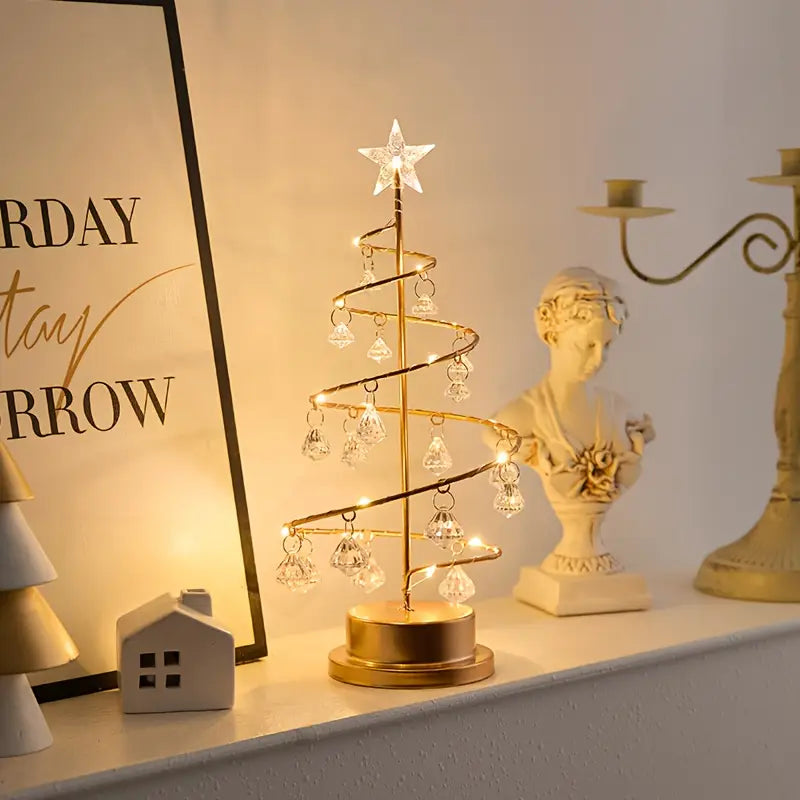 Gold Spiral LED Tree Lamp with Crystal Drops, 13.7 in, view 6