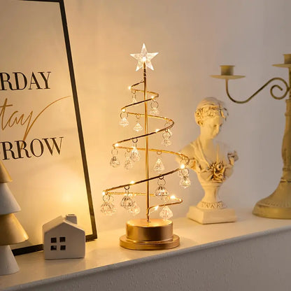 Gold Spiral LED Tree Lamp with Crystal Drops, 13.7 in, view 6