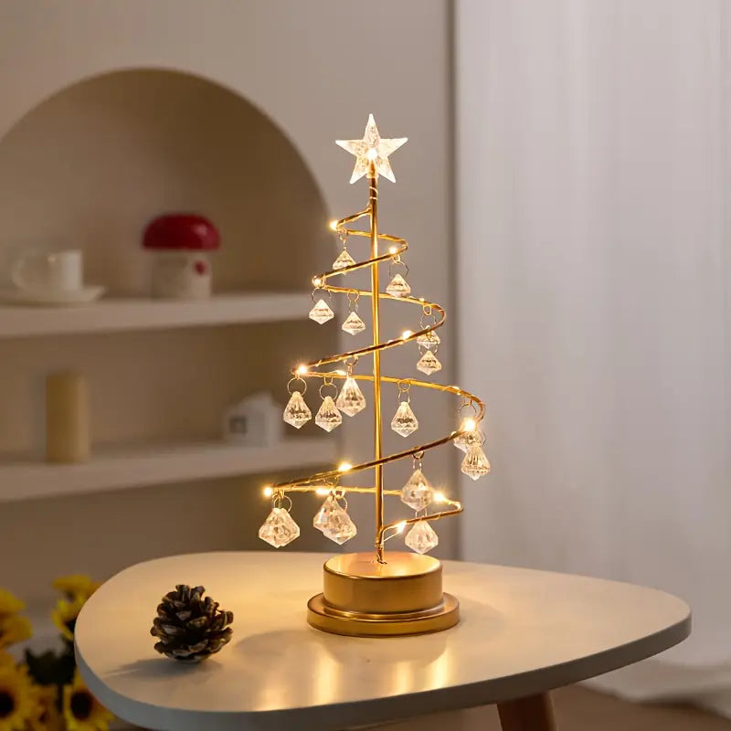 Gold Spiral LED Tree Lamp with Crystal Drops, 13.7 in, view 7