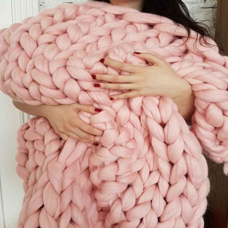 Chunky Knit Throw Blanket in Wool Acrylic Blend, view 4