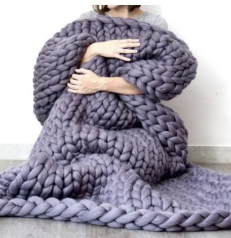 Chunky Knit Throw Blanket in Wool Acrylic Blend, view 7