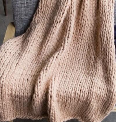 Chunky Knit Throw Blanket in Wool Acrylic Blend, view 11